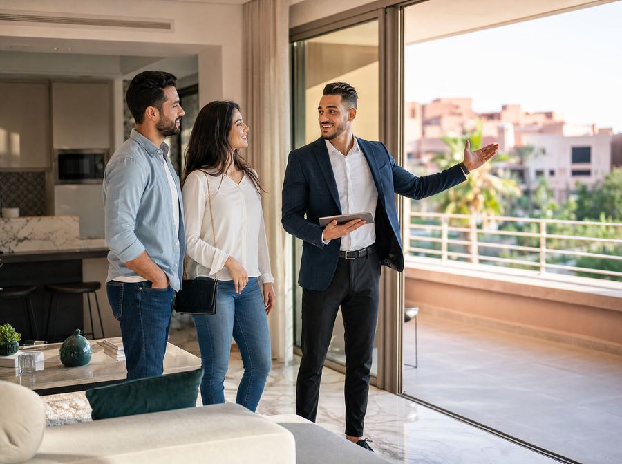 Agent immobilier avec des clients